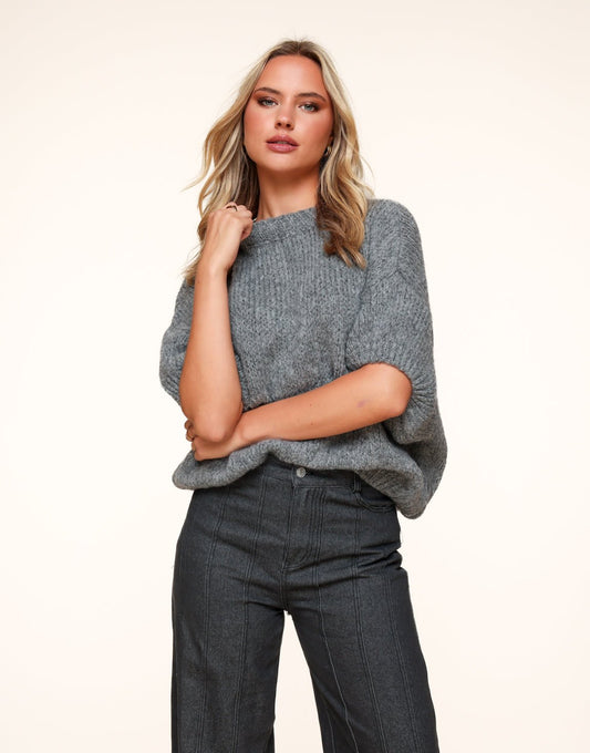 0209 Donkergrijze Gebreide Wollen 3/4 Mouw - Trui - Olivia & Kate