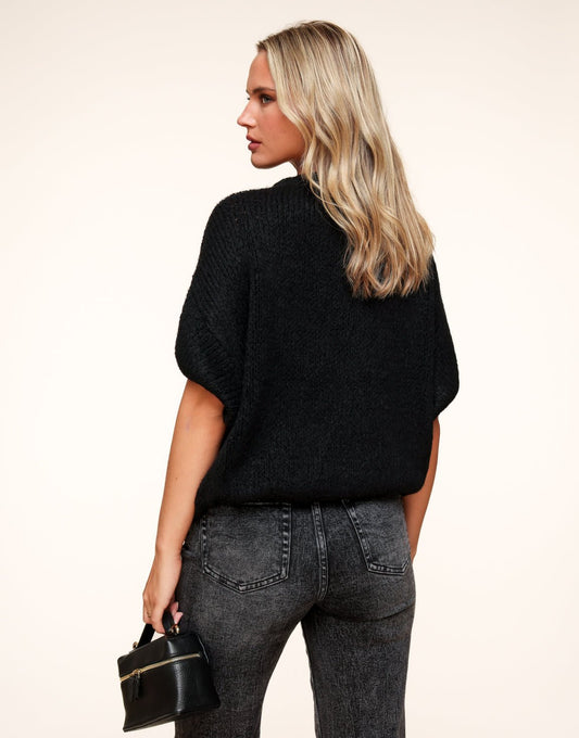 0209 Zwarte Gebreide Wollen 3/4 Mouwen - Trui - Olivia & Kate