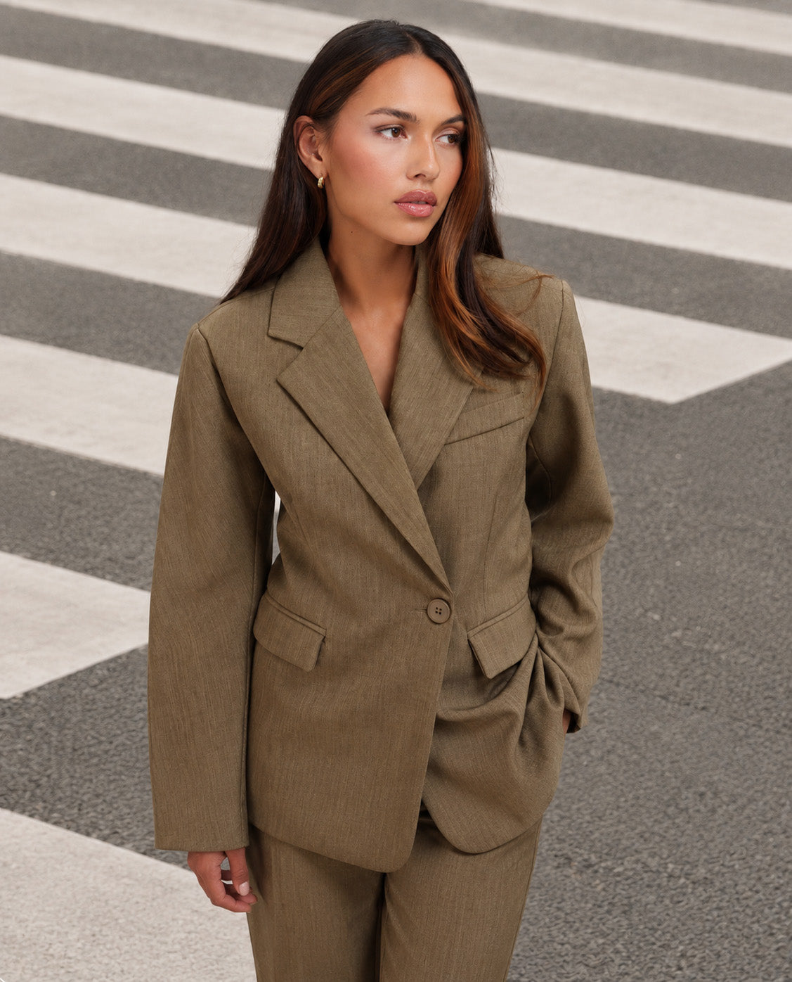 Dark Brown Balloon Sleeves Details - Blazer
