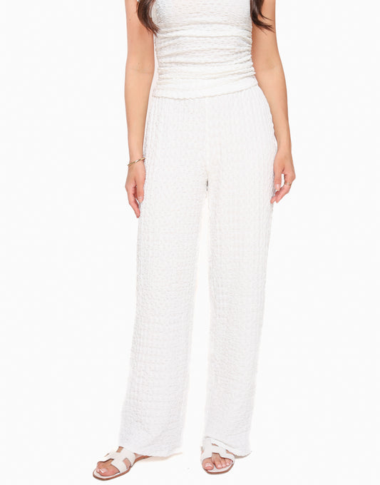 White Textured Loose Fit - Trousers