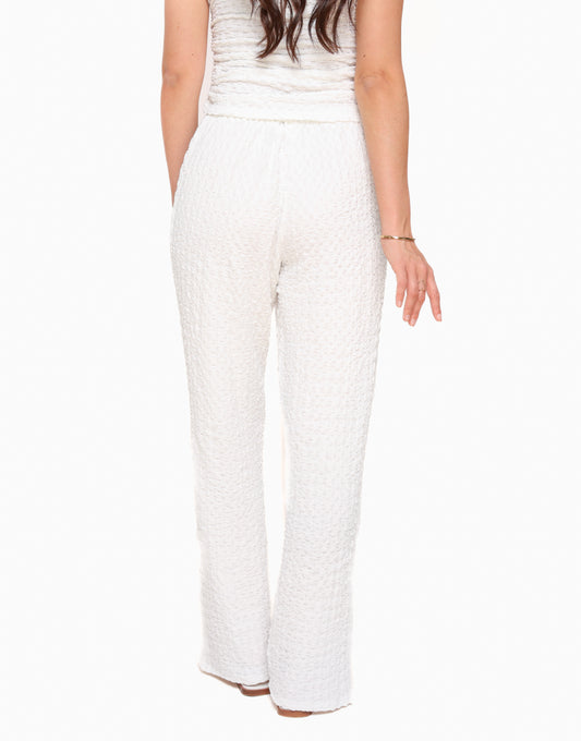 White Textured Loose Fit - Trousers