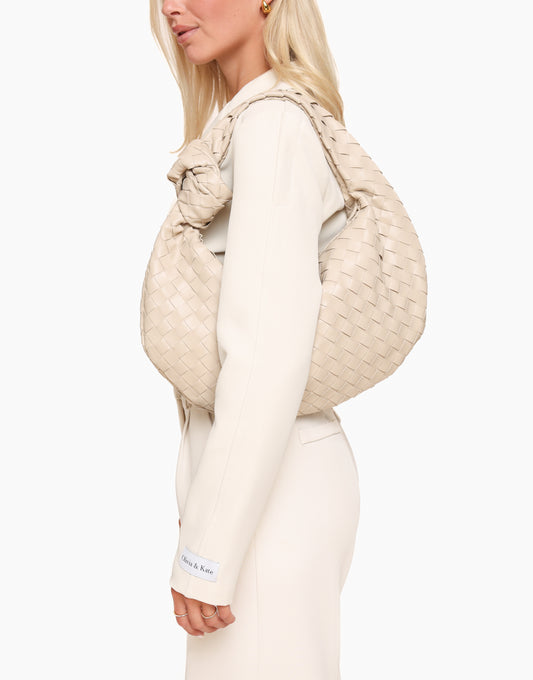 Beige Grote Brede Gevlochten - Tas