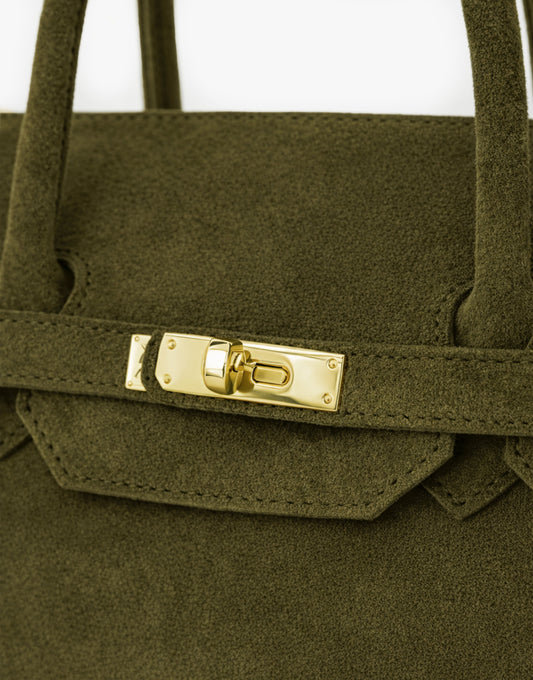 Army Green Suede Large Gold Detail - Bag