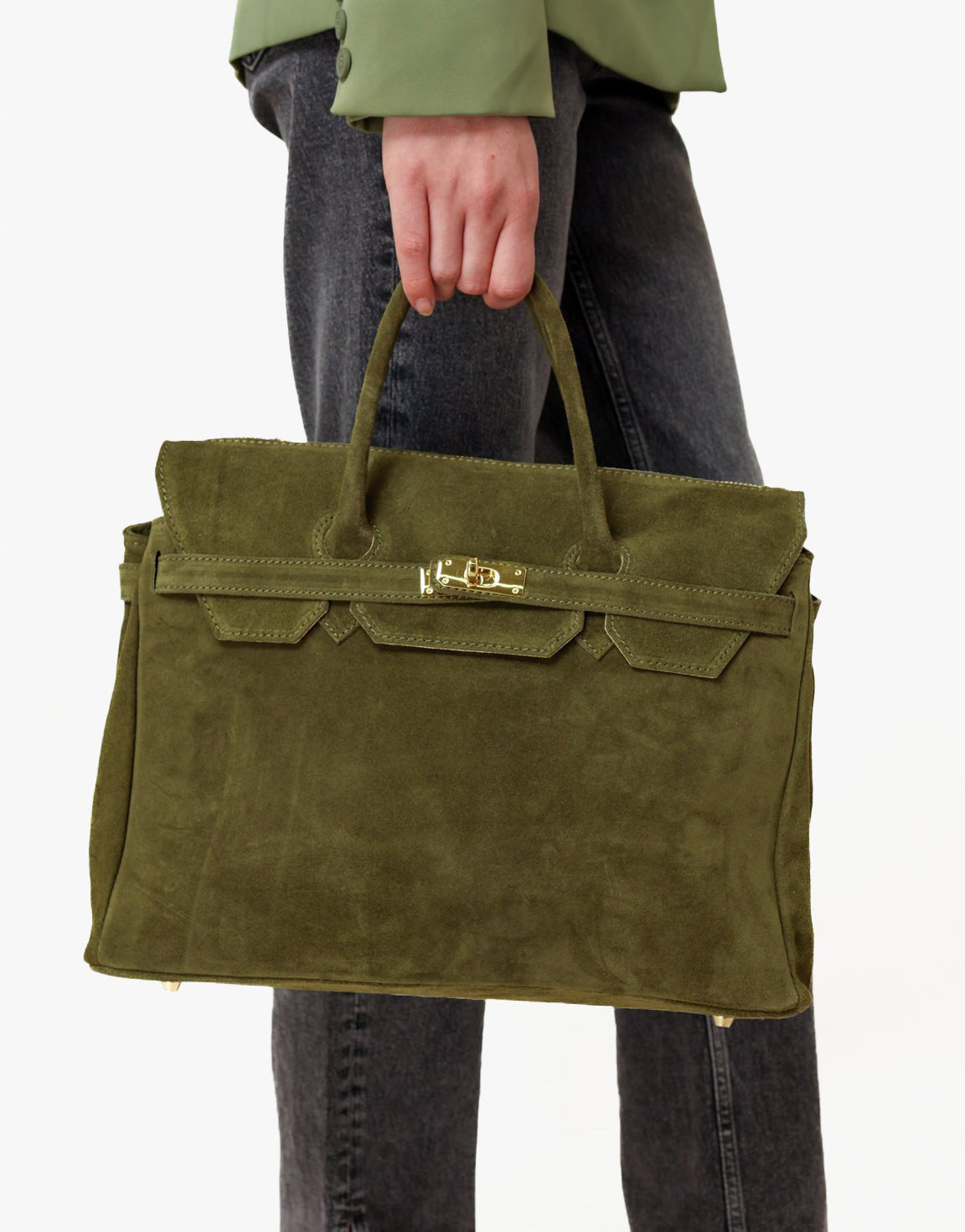 Army Groene Suede Grote Gouden Detail - Tas