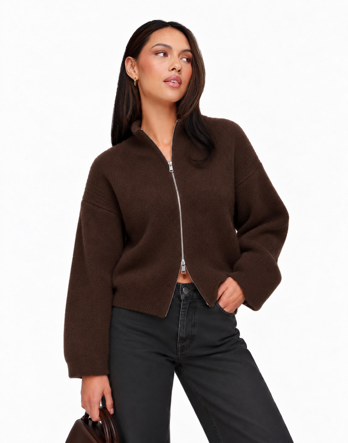 Bruine Gebreide Rits - Vest