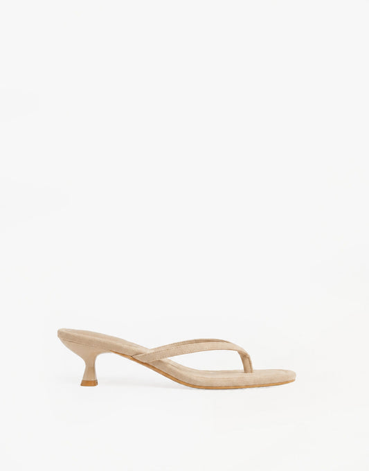 Beige Mid Suede Hak - Teenslipper