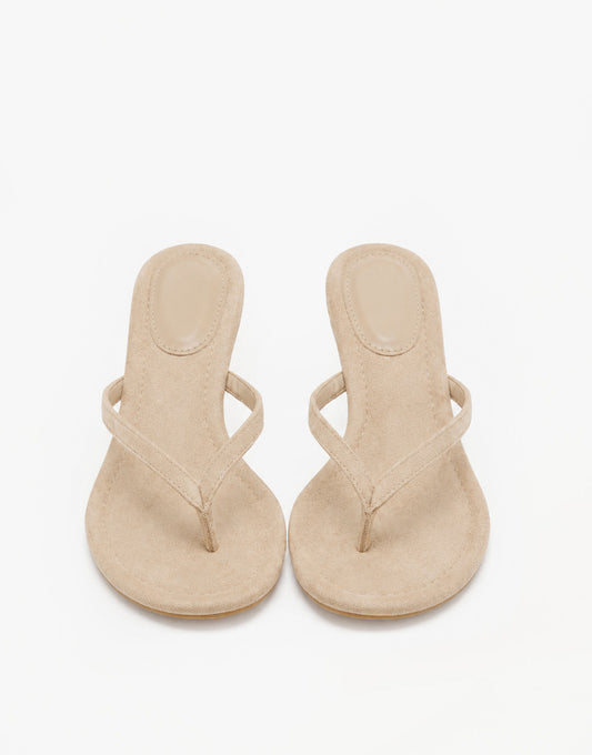 Beige Mid Suede Hak - Teenslipper