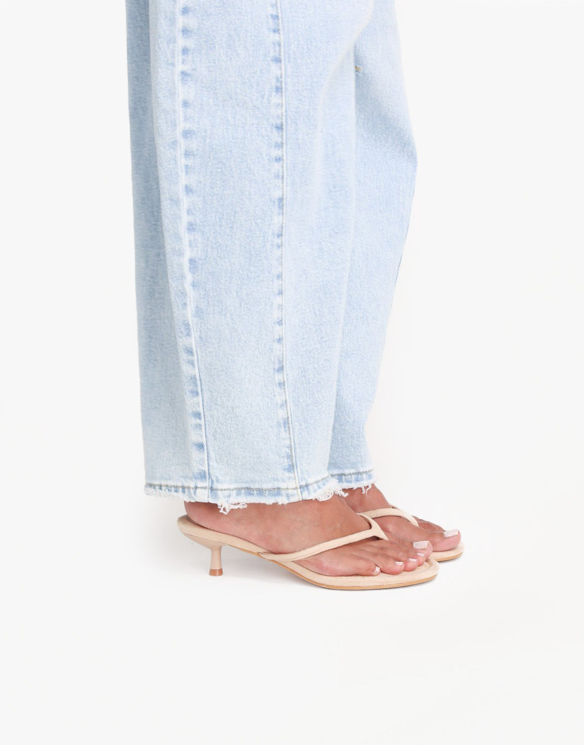Beige Mid Suede Hak - Teenslipper