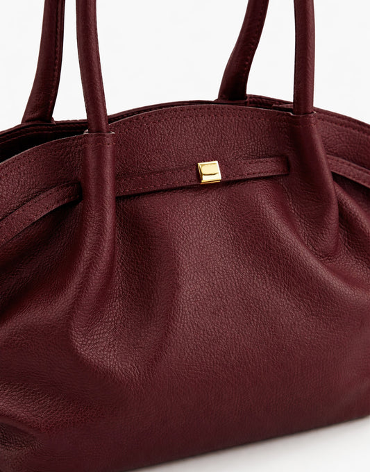 Burgundy Grote Leren Shopper - Tas