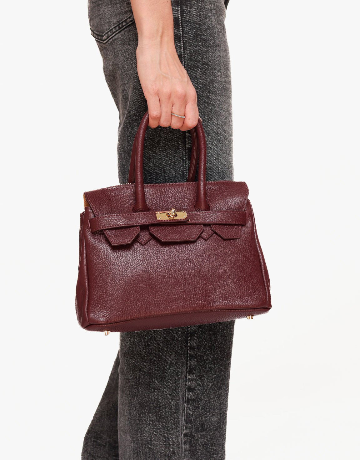 Burgundy Medium Gold Details - Bag