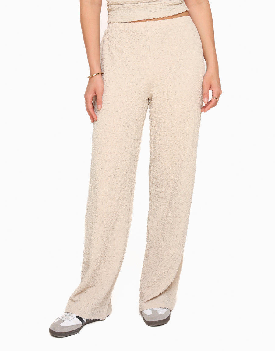 Beige Textured Loose Fit - Pants