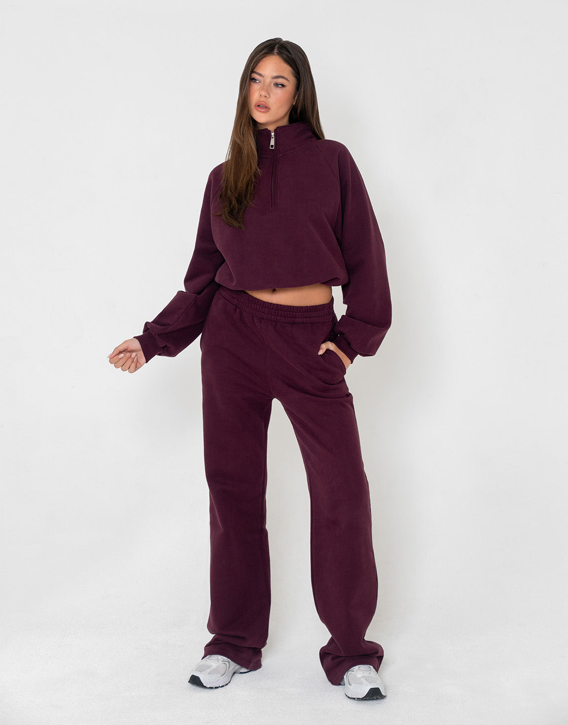 Aubergine Cropped Rits Jogging - Vest