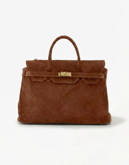 Camel Grote Suede Gouden Detail - Tas