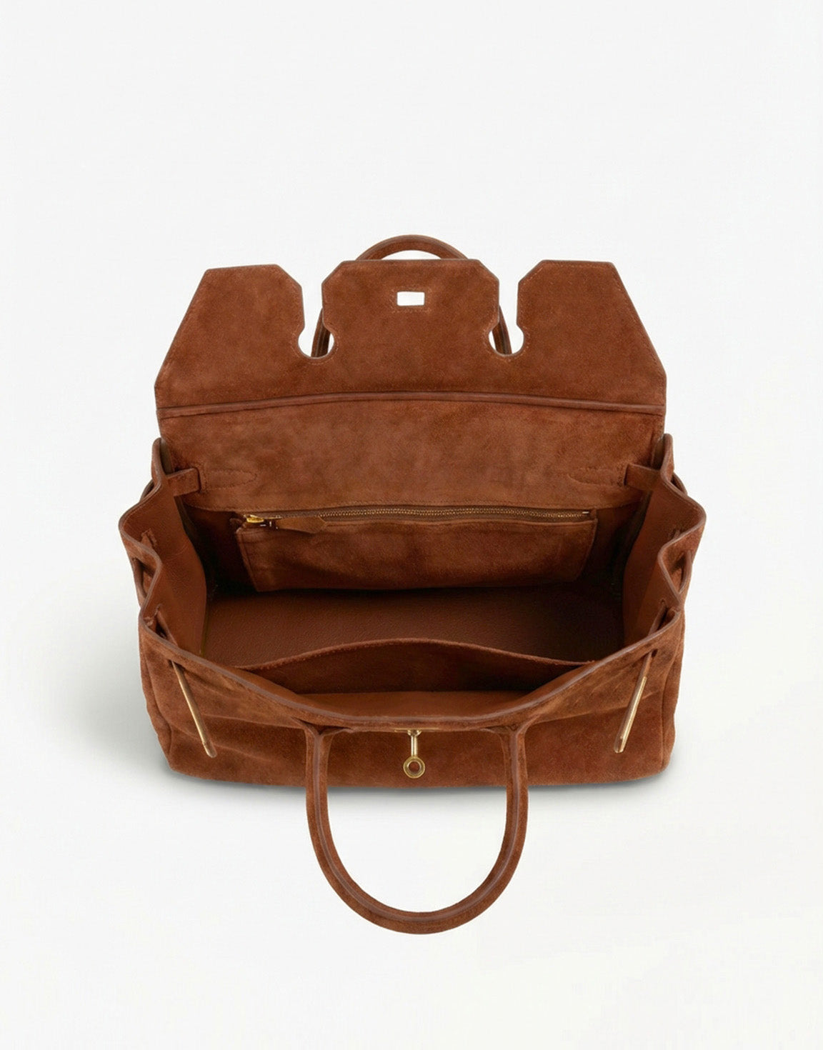 Camel Grote Suede Gouden Detail - Tas