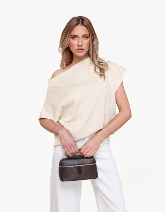 Creme Gebreide One Shoulder - Top