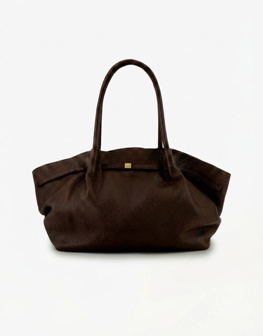 Dark Brown Large Leather Shopper - Bag