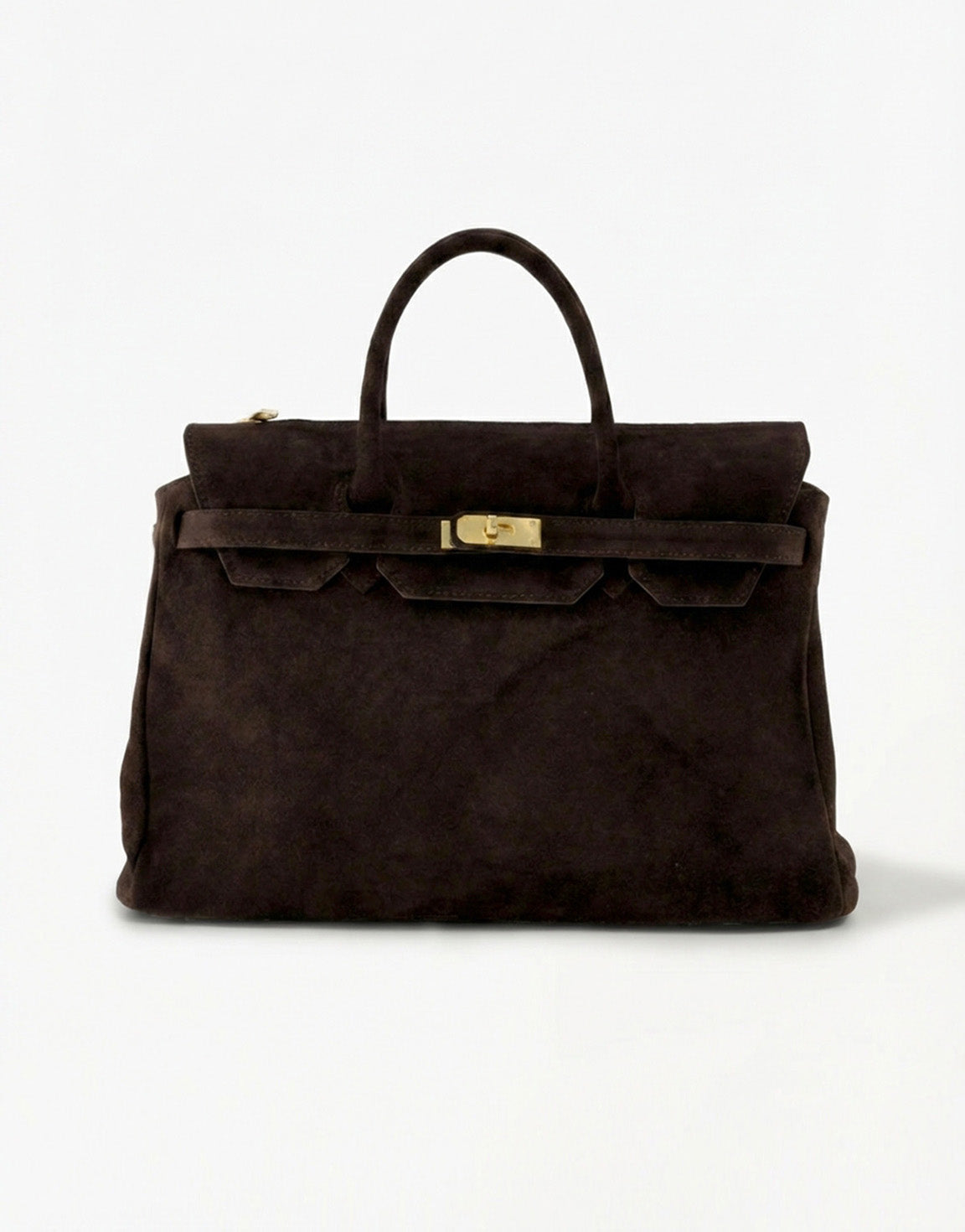 Donkerbruine Grote Suede Gouden Detail - Tas