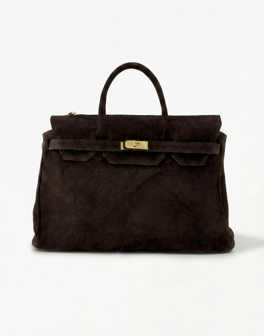 Donkerbruine Grote Suede Gouden Detail - Tas