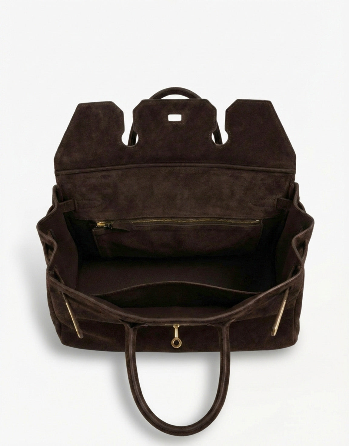 Donkerbruine Grote Suede Gouden Detail - Tas