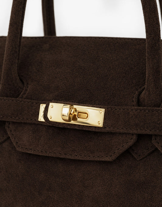 Dark Brown Large Suede Gold Detail - Bag