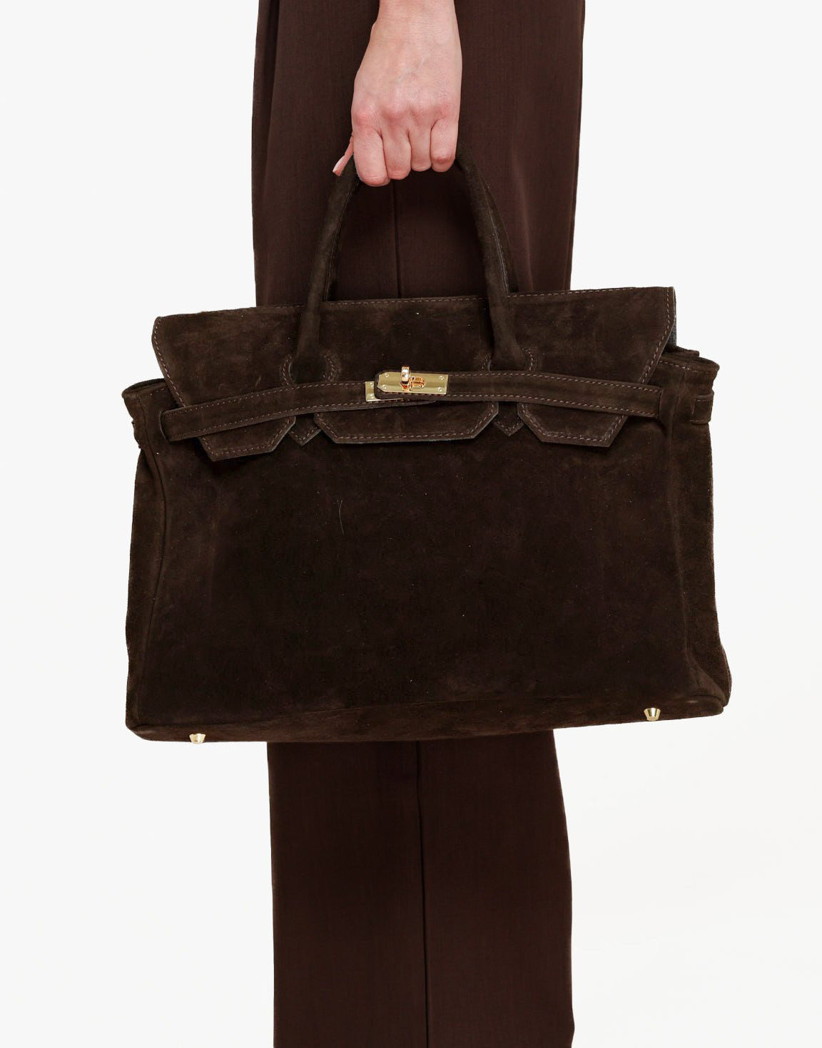 Dark Brown Large Suede Gold Detail - Bag