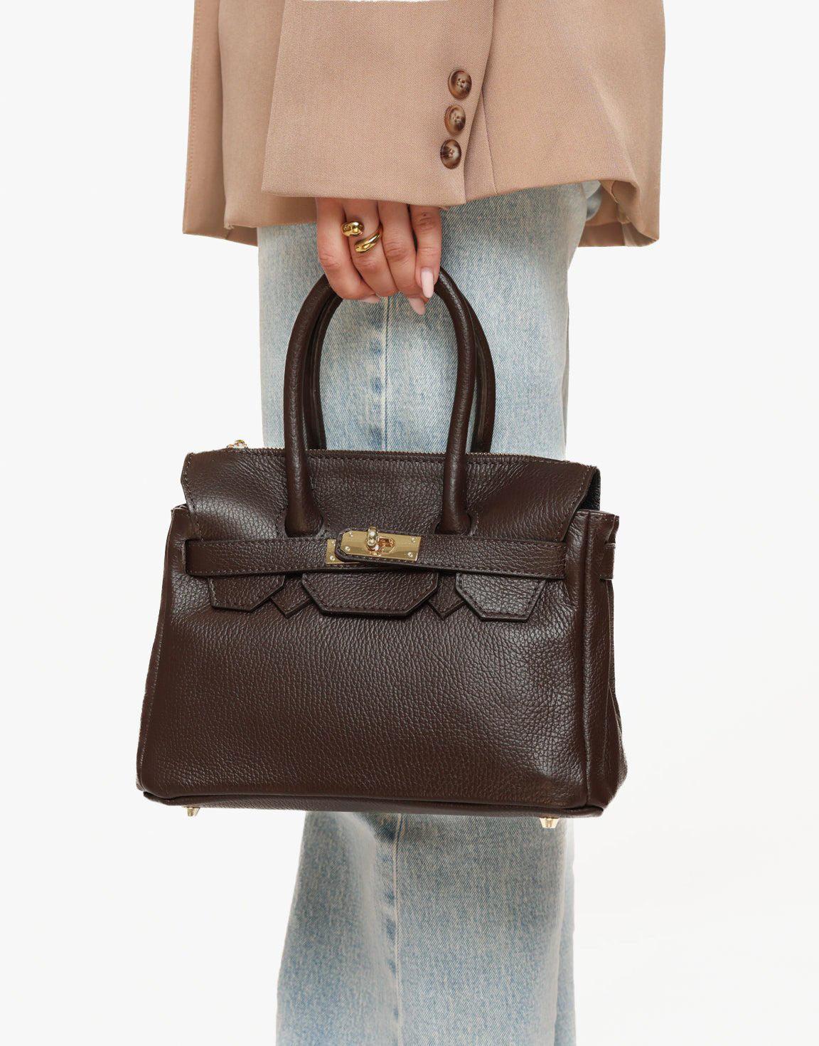 Donkerbruine Middel Gouden Details - Tas