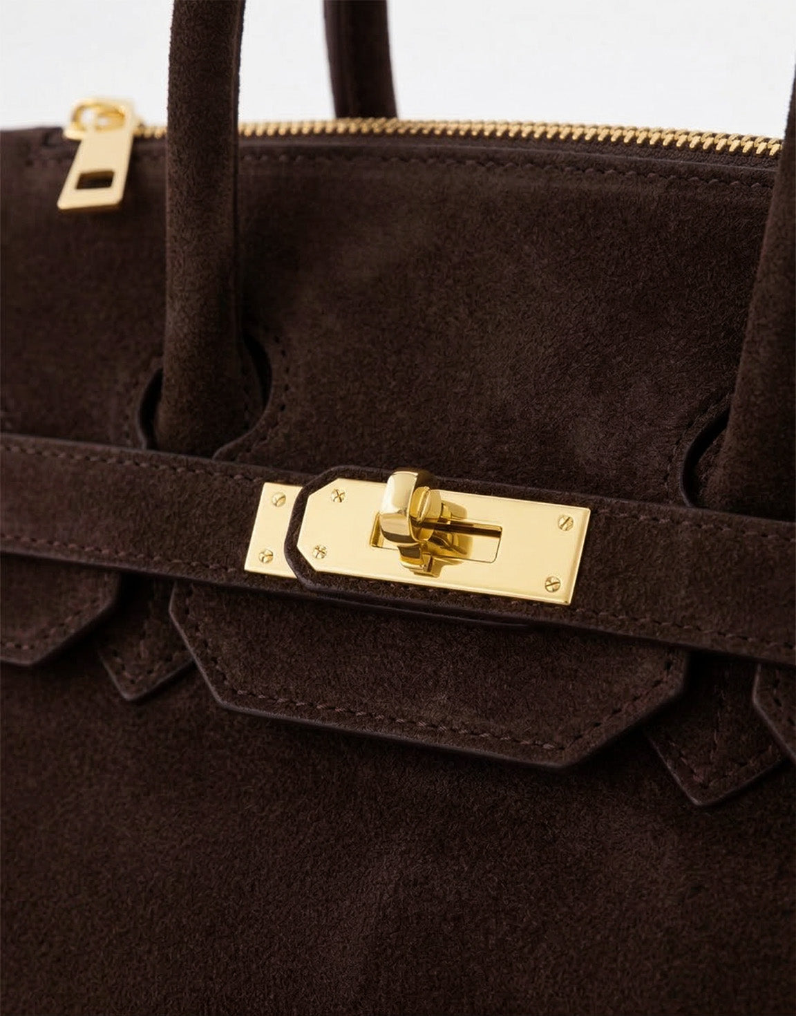 Donkerbruine Middel Suede Gouden Detail - Tas