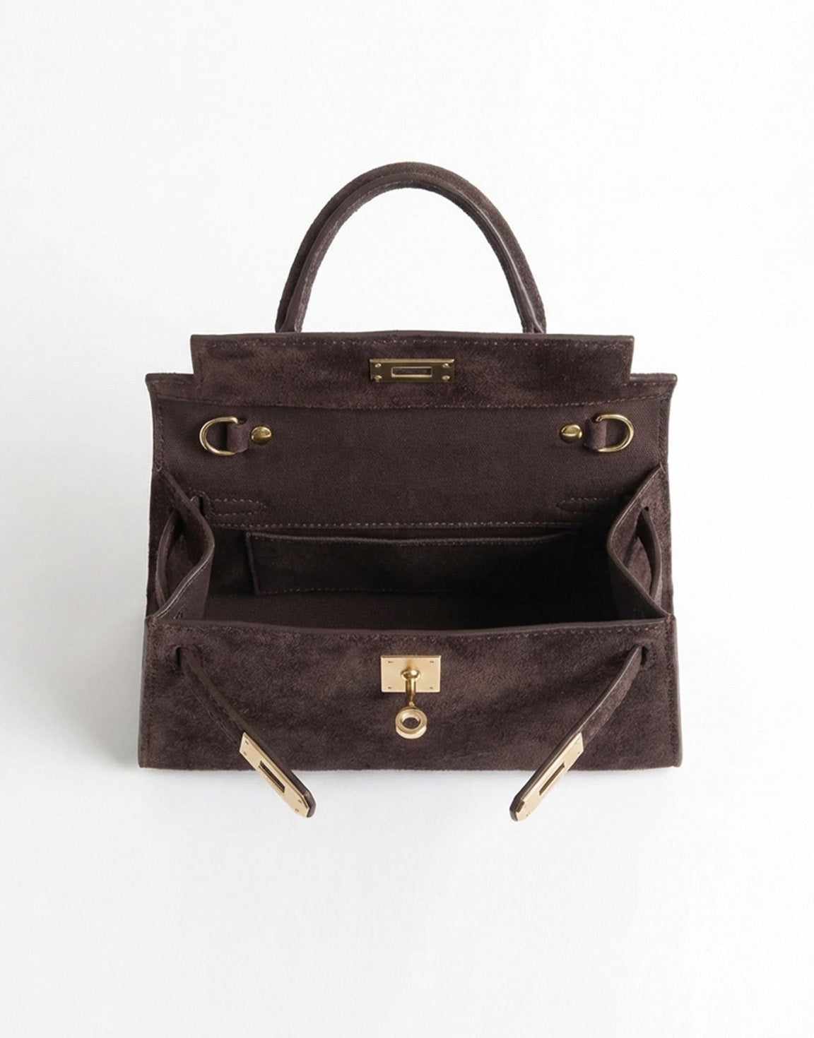 Dark Brown Suede Gold Detail - Bag