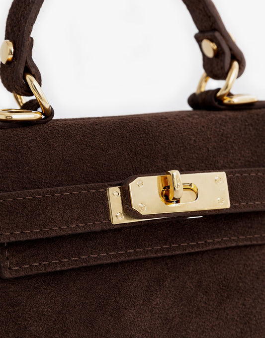 Dark Brown Suede Gold Detail - Bag