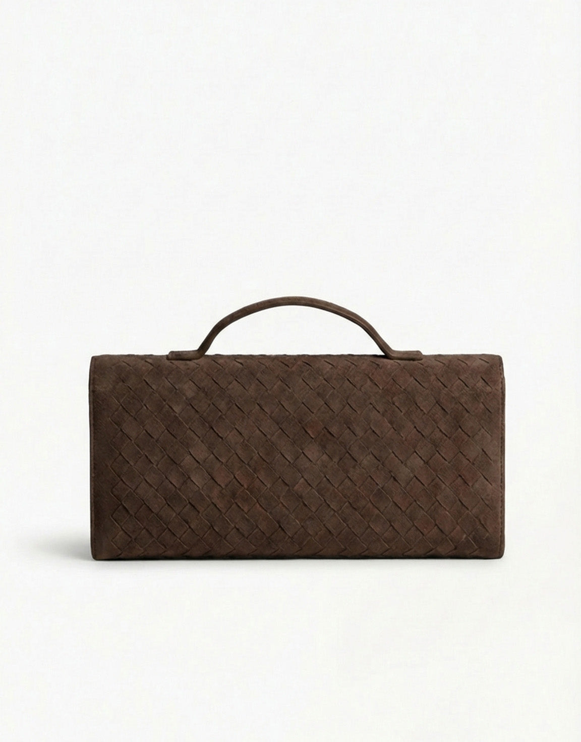 Coffee Suede Gold Detail Clutch - Bag