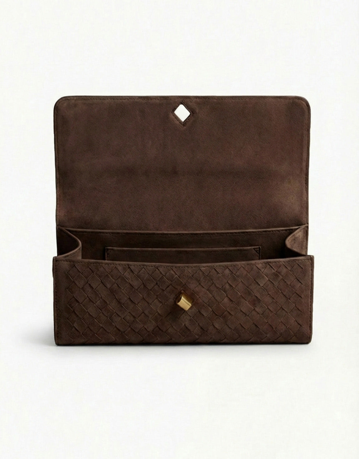 Coffee Suede Gold Detail Clutch - Bag