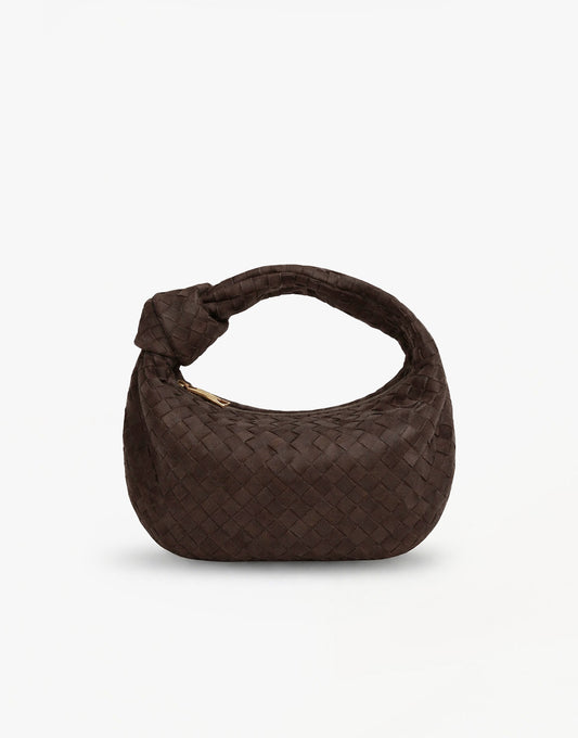 Donkerbruine Suede Middel Gevlochten - Tas