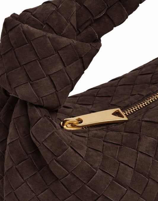 Donkerbruine Suede Middel Gevlochten - Tas