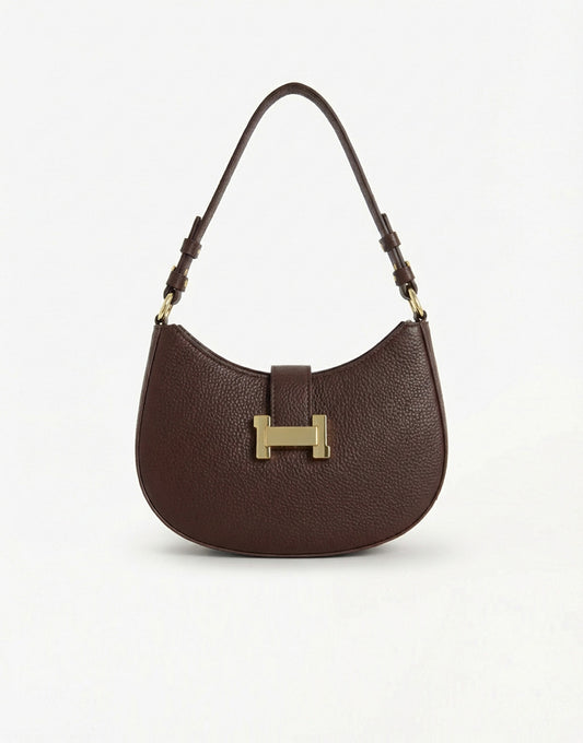 Dark Brown Oval Gold Detail - Handbag