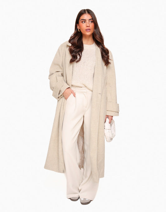 Beige Zachte Fluffy Lange Coat - Jas