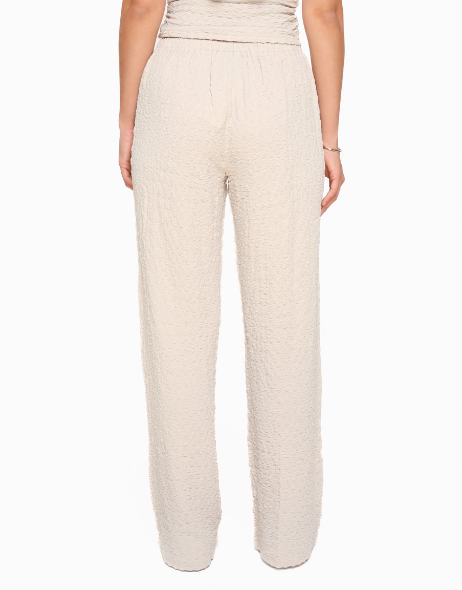 Beige Textured Loose Fit - Pants