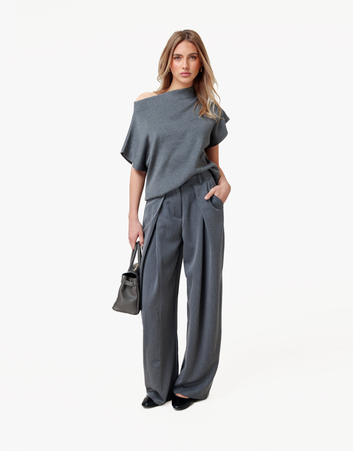 Gray Wide Balloon Pleats - Trousers