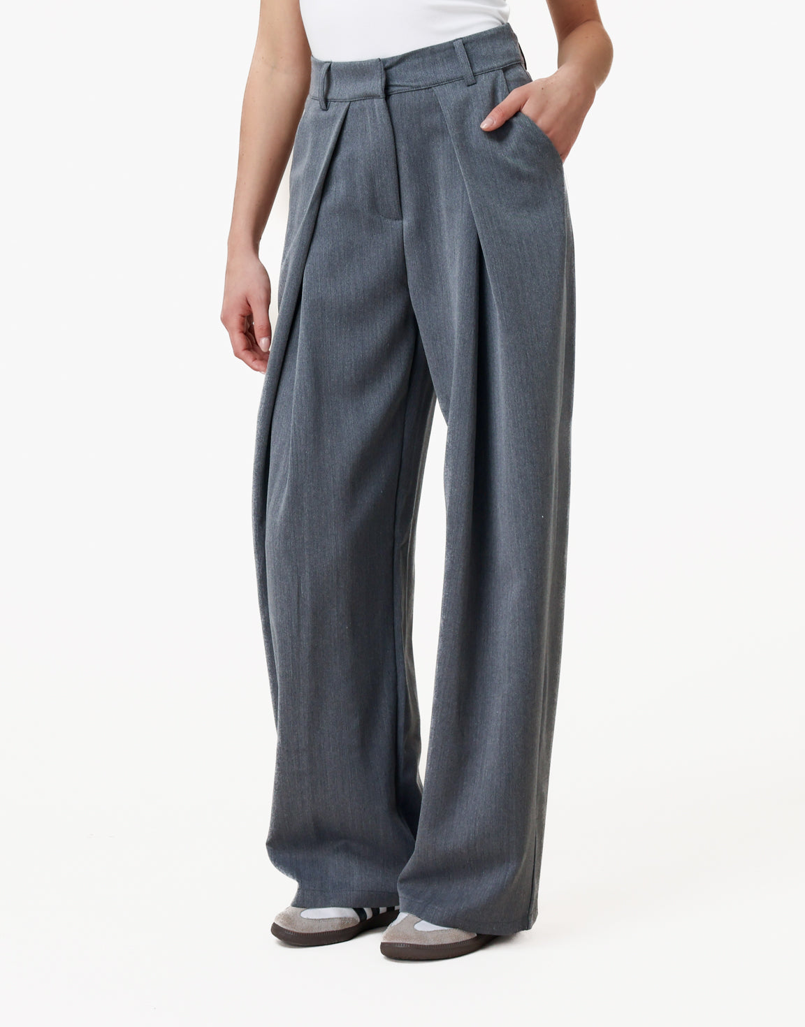 Gray Wide Balloon Pleats - Trousers