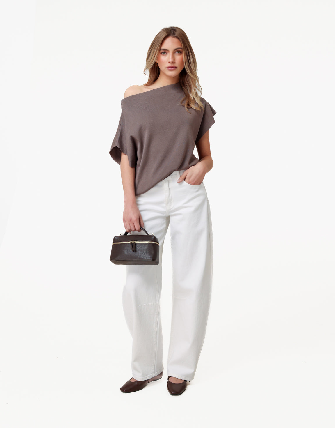 Brown Knitted One Shoulder - Top