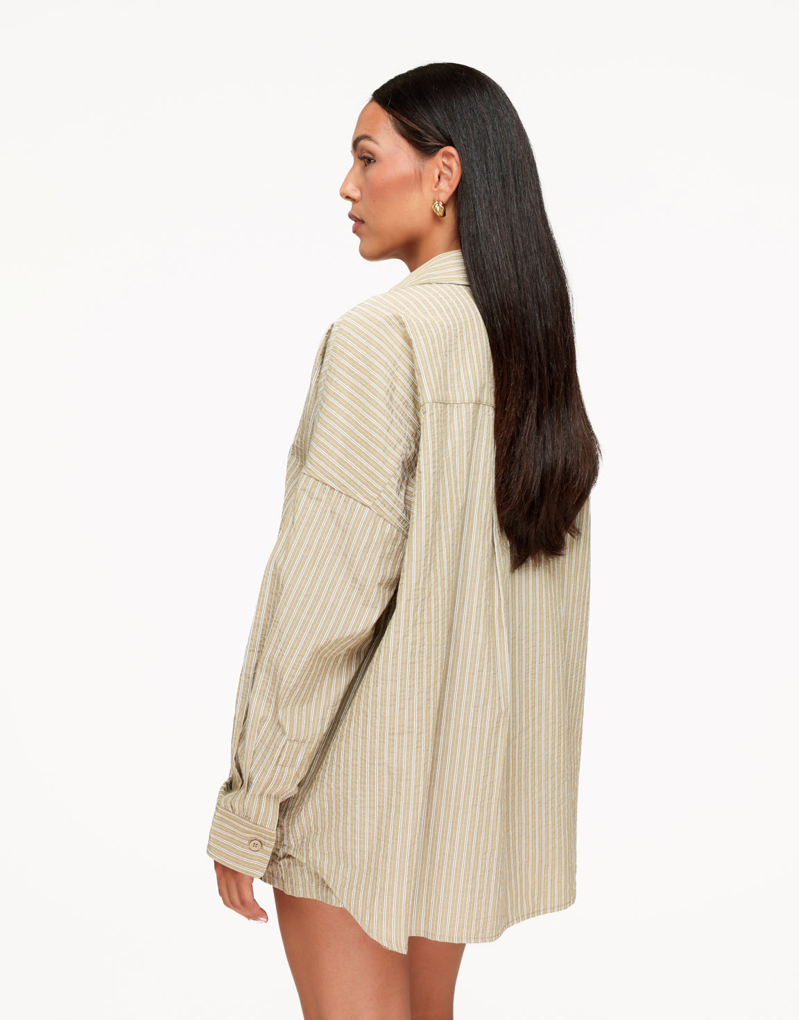 Khaki Gestreepte LS - Blouse