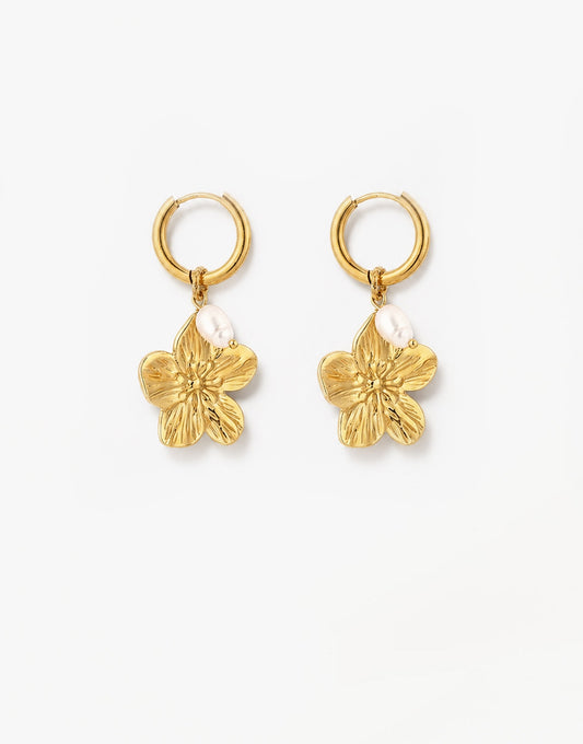 Gouden Bloemen Hanger Parel - Oorbellen