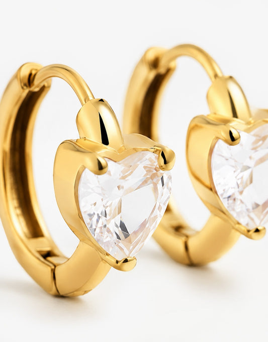 Gouden Kleine Zirkonia Hart - Oorbellen