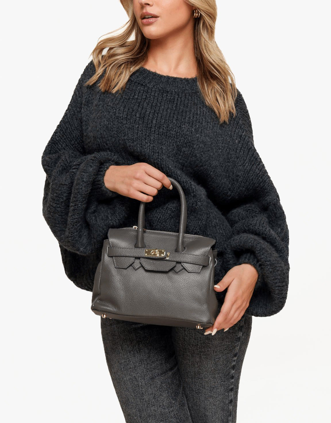 Gray Medium Gold Details - Bag