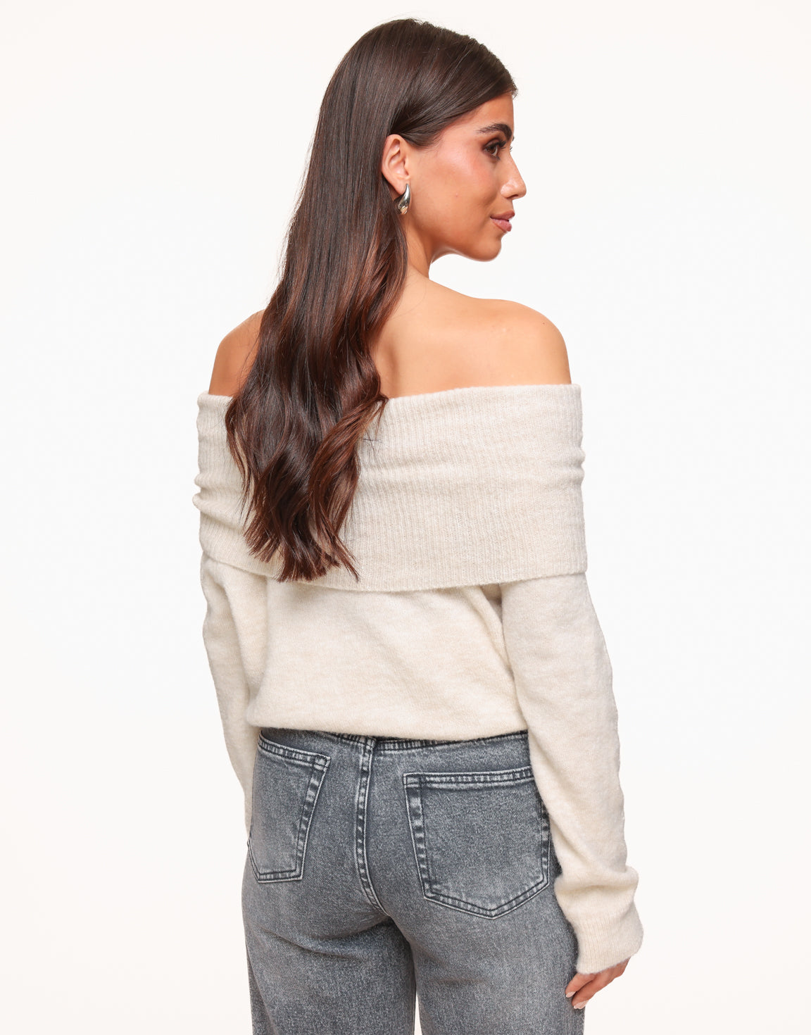 Beige Gebreide Off Shoulder - Trui