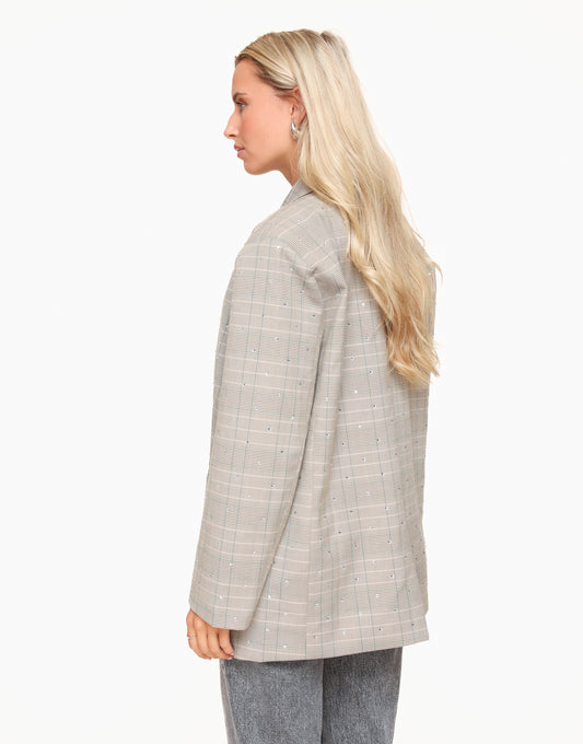 Beige Checked Glitter Stones - Blazer