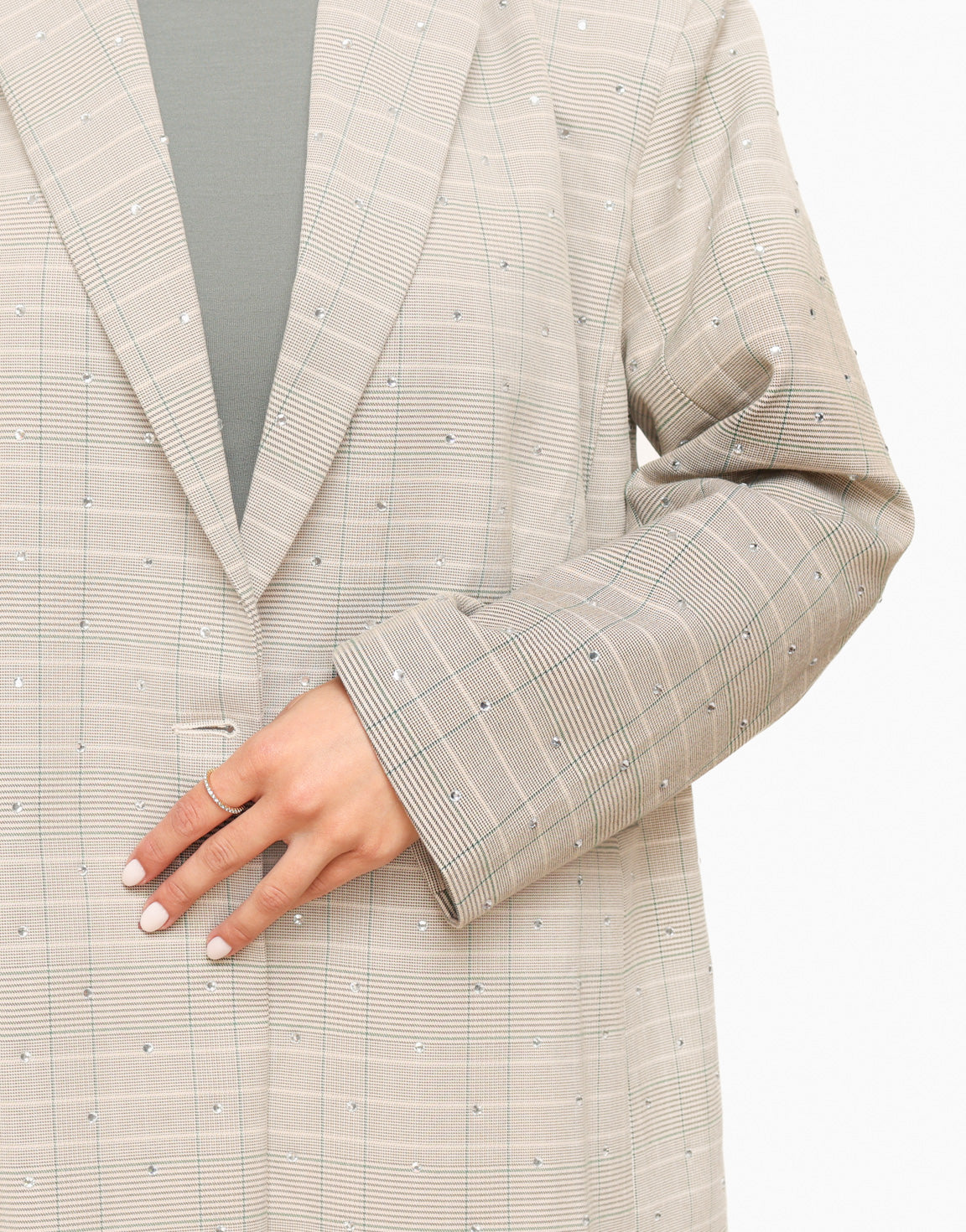 Beige Checked Glitter Stones - Blazer