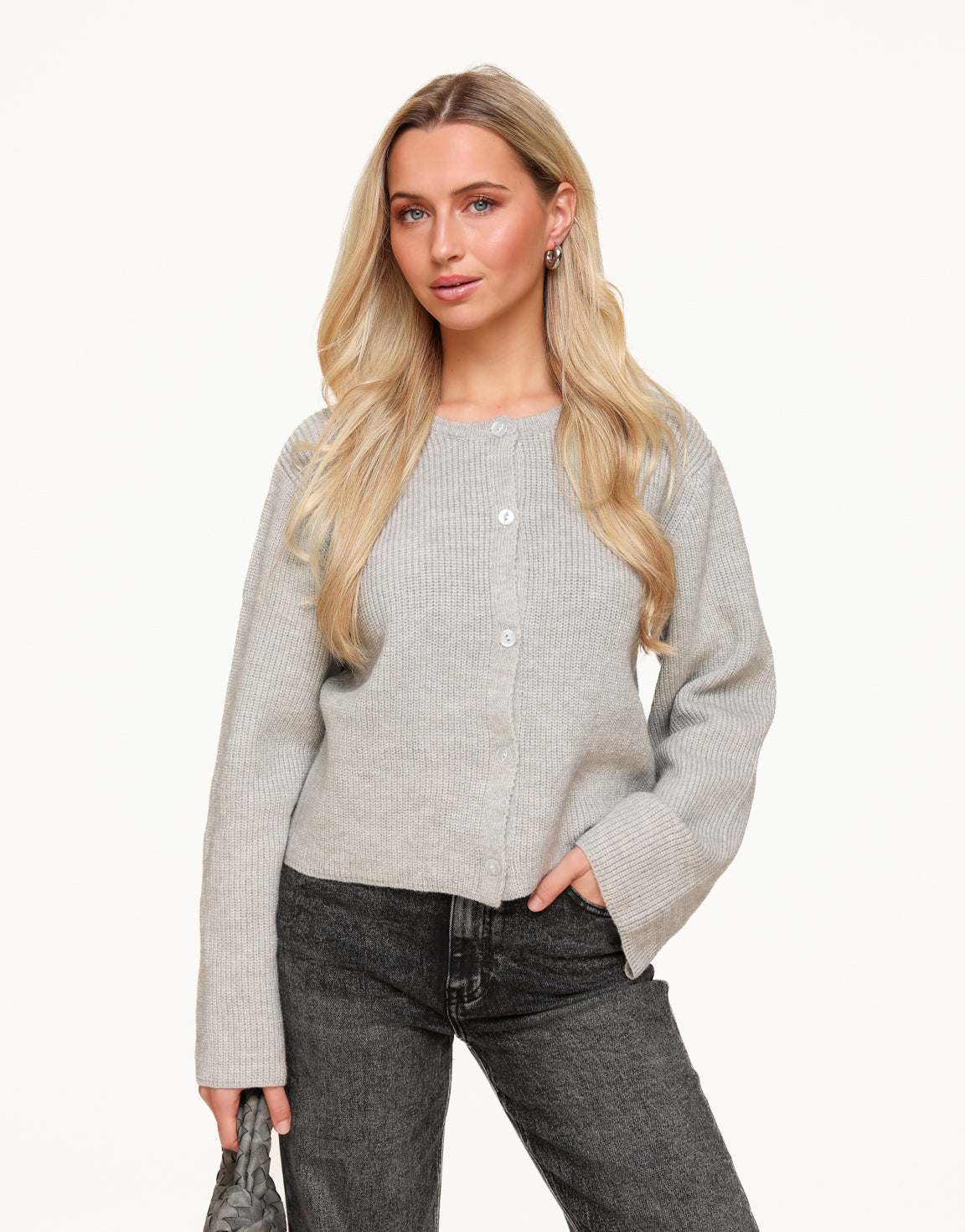 Grey Buttons LS - Cardigan