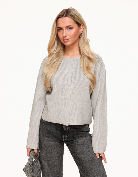 Grey Buttons LS - Cardigan