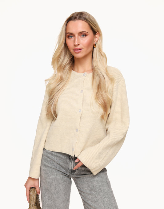 Beige Buttons LS - Cardigan