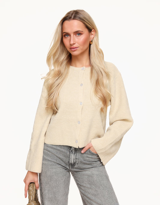 Beige Buttons LS - Cardigan